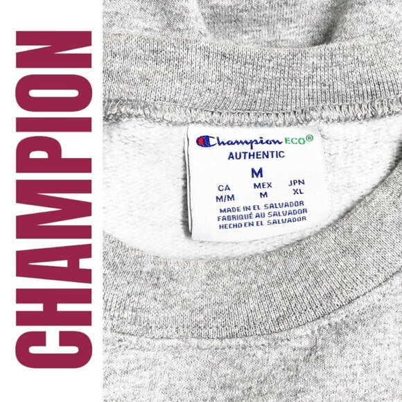 CHAMPION SWEATSHIRT FRENCH TEXT OUAI GRAPHIC GRAY BLACK, SIZE MEDIUM - Picture 5 of 9